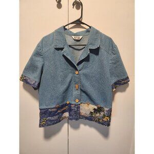 NINA PICCALINO Top Women's Size Large Crop Denim Jacket Short Sleeve